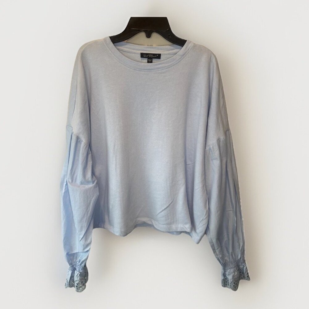 Velvet Heart‎ Womens Blue Cotton Eyelet Cuff Clary Sweatshirt Sz L Coastal Comfy